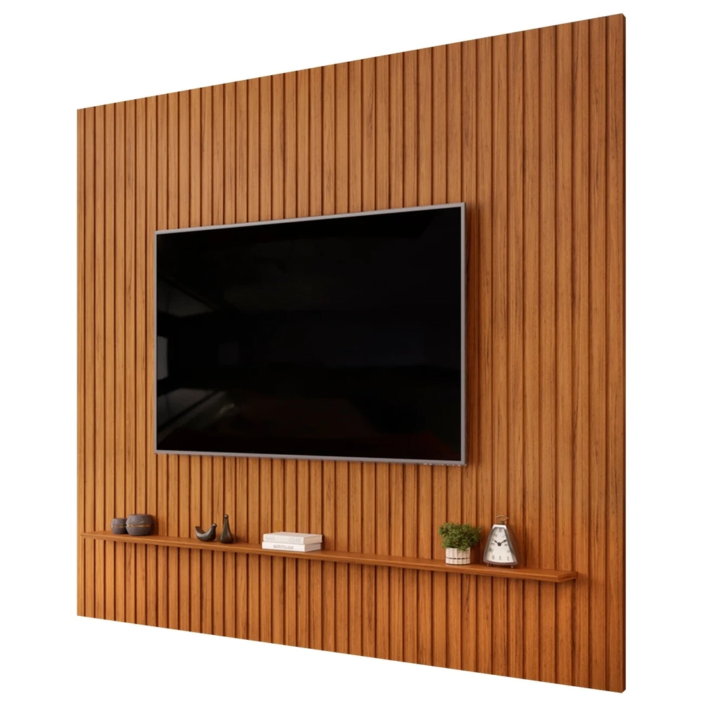 Painel TV 75 Pol 275cm Suspenso Ripado Noah D04 Freijó - Mpozenato