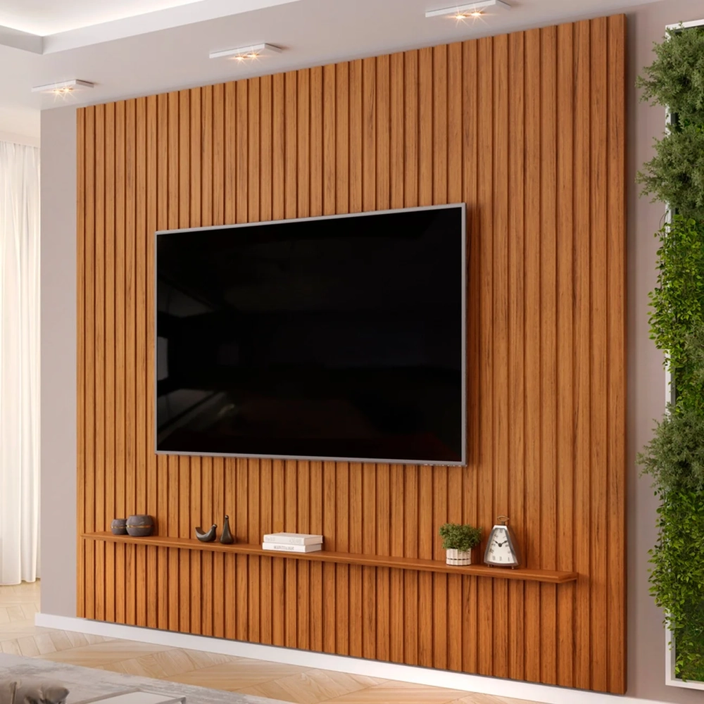 Painel TV 75 Pol 275cm Suspenso Ripado Noah D04 Freijó - Mpozenato