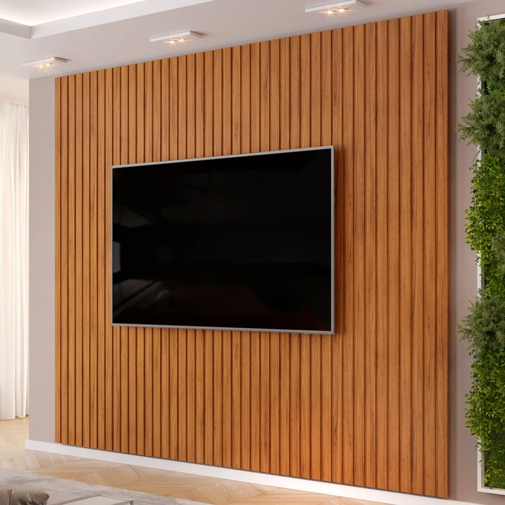 Painel TV 75 Pol 275cm Suspenso Ripado Noah D04 Freijó - Mpozenato