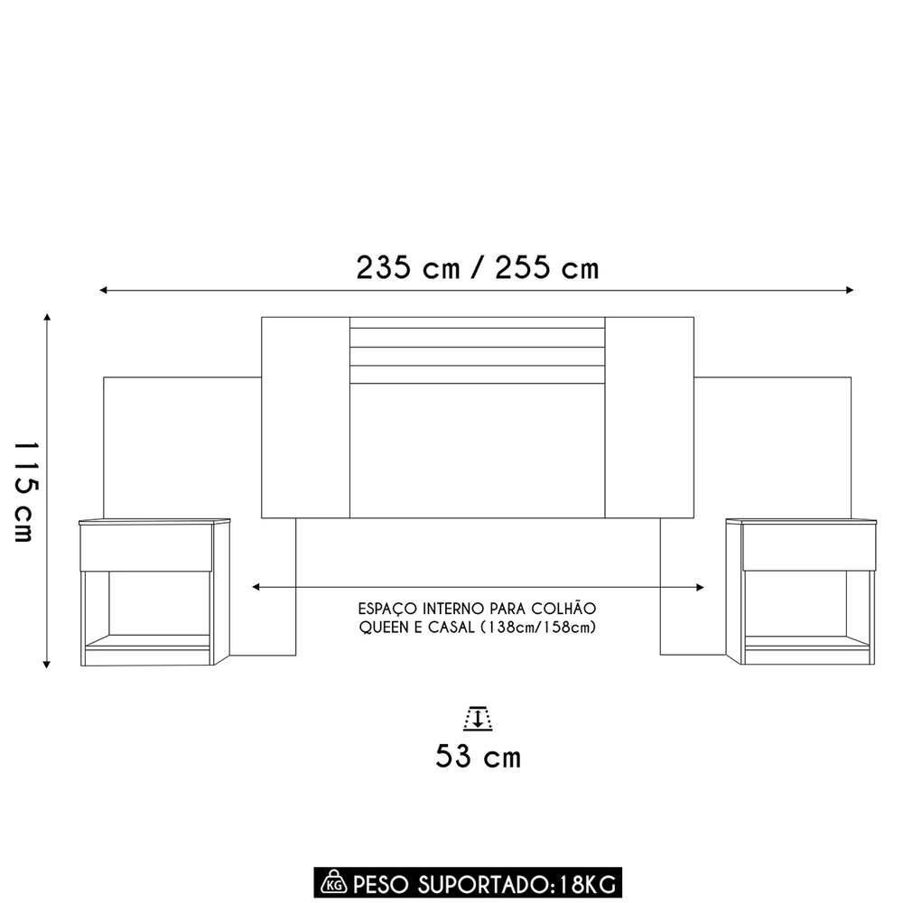 Cabeceira Casal Extensível e Mesas Cany Flex Z17 Off/Cinza/Freijó - Mpozenato
