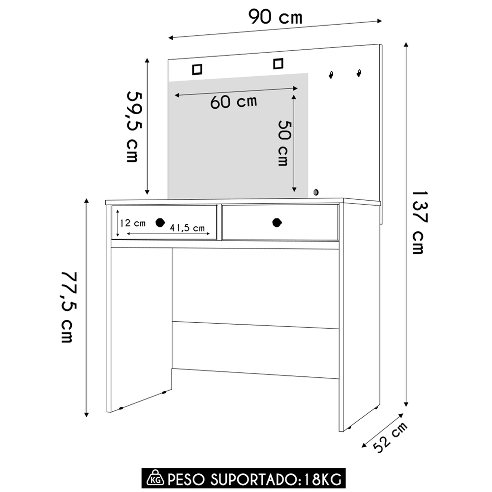Penteadeira Camarim Com Espelho 2 Gavetas Siena Z17 Branco - Mpozenato