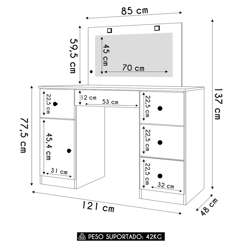 Penteadeira Camarim Com Espelho 5 Gavetas Nancy Z17 Branco - Mpozenato