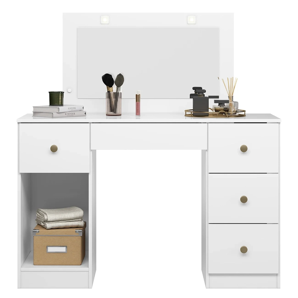 Penteadeira Camarim Com Espelho 5 Gavetas Nancy Z17 Branco - Mpozenato