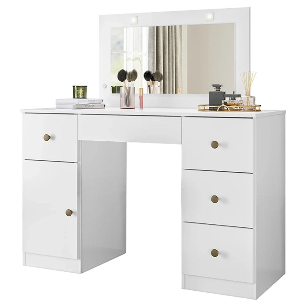 Penteadeira Camarim Com Espelho 5 Gavetas Nancy Z17 Branco - Mpozenato