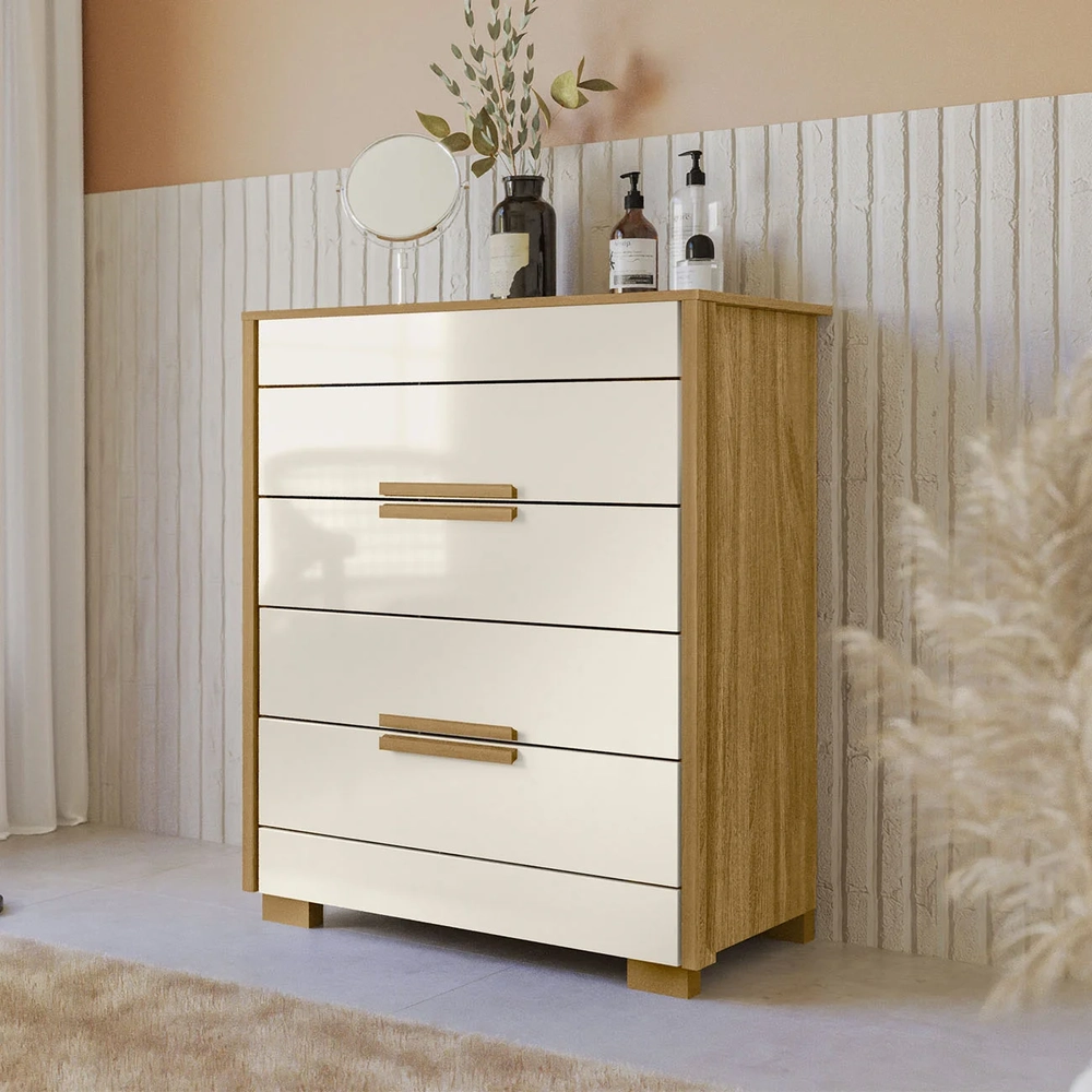 Cômoda Para Quarto 4 Gavetas 86cm Pavia Z17 Freijó/Off White - Mpozenato