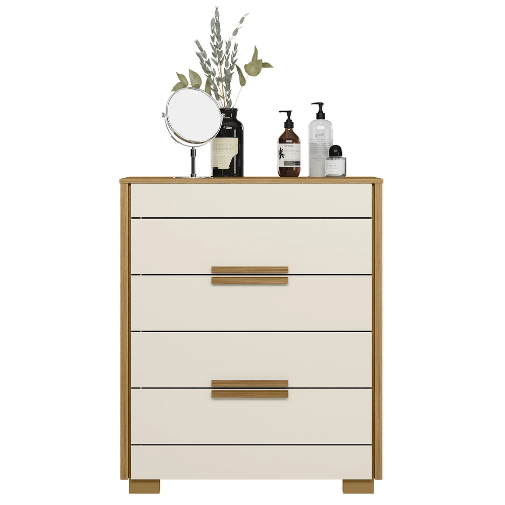 Cômoda Para Quarto 4 Gavetas 86cm Pavia Z17 Freijó/Off White - Mpozenato