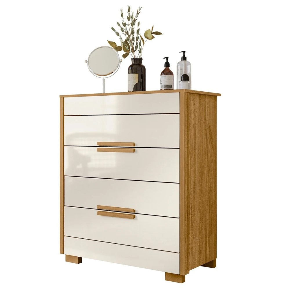 Cômoda Para Quarto 4 Gavetas 86cm Pavia Z17 Freijó/Off White - Mpozenato