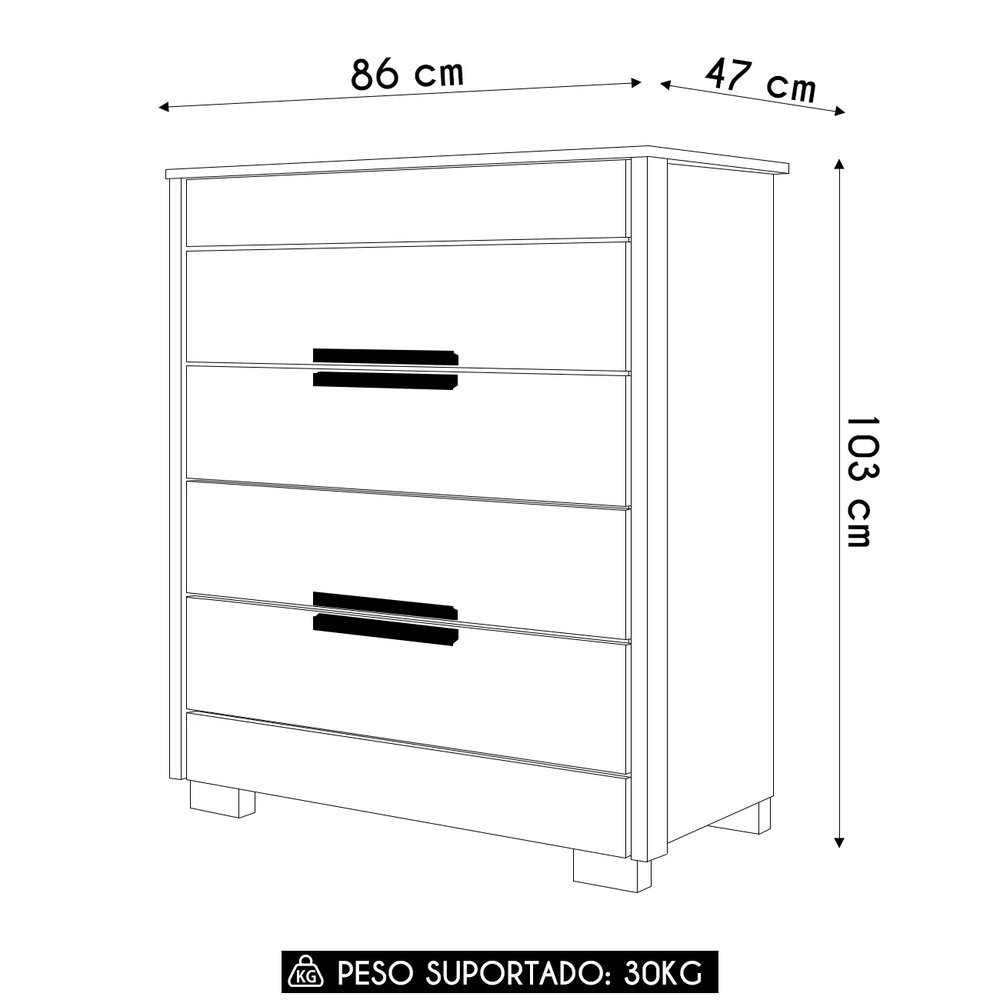 Cômoda Para Quarto 4 Gavetas 86cm Pavia Z17 Freijó/Cinza - Mpozenato