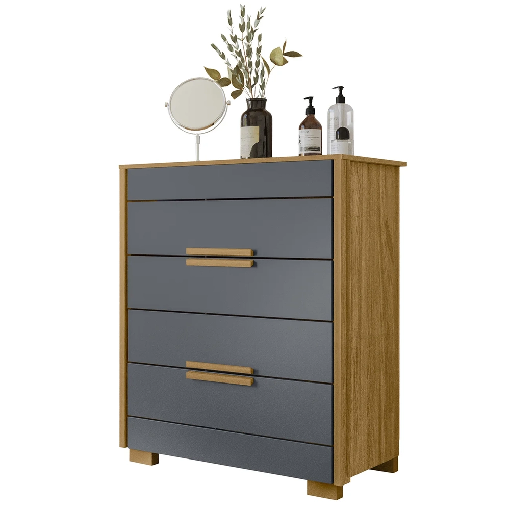 Cômoda Para Quarto 4 Gavetas 86cm Pavia Z17 Freijó/Cinza - Mpozenato