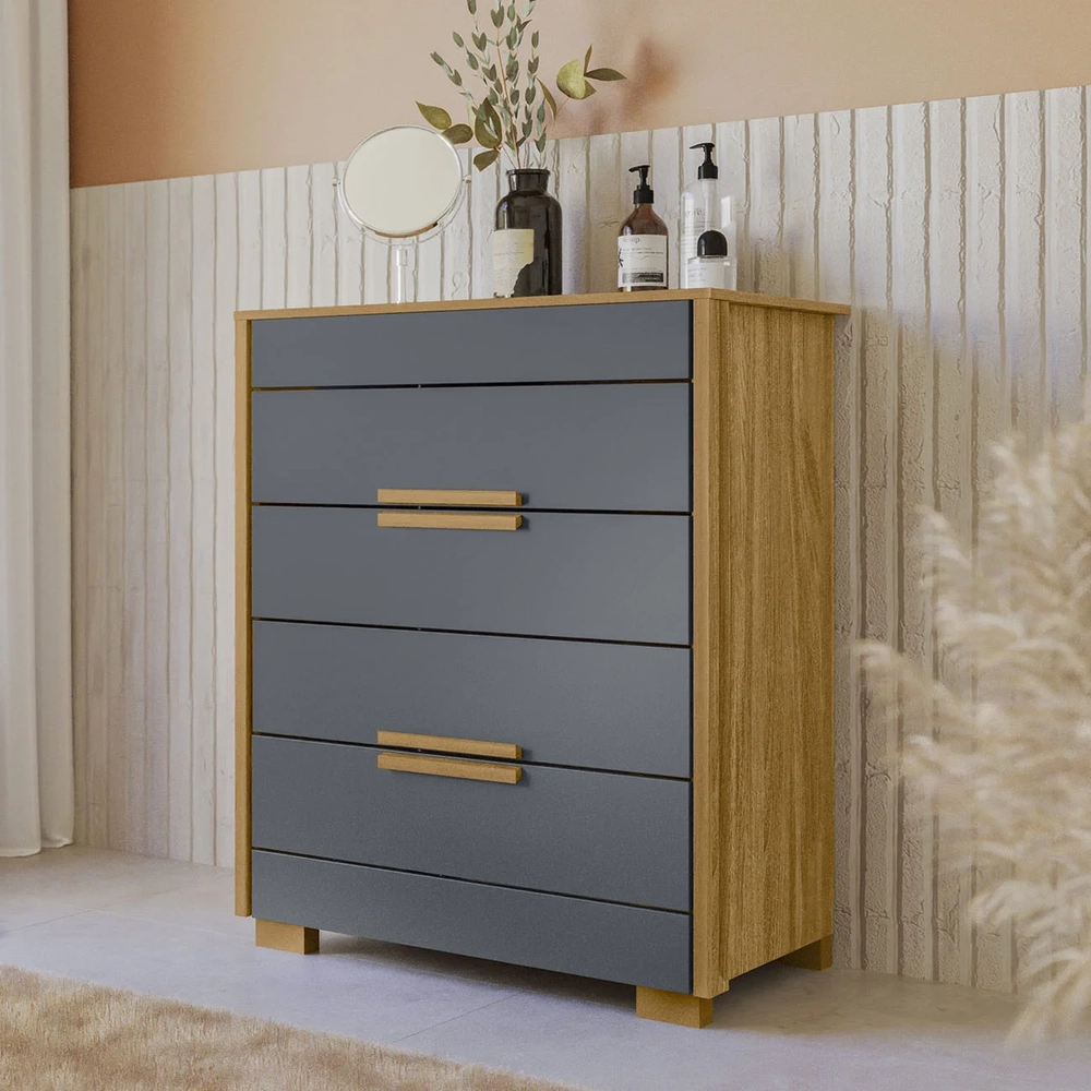 Cômoda Para Quarto 4 Gavetas 86cm Pavia Z17 Freijó/Cinza - Mpozenato