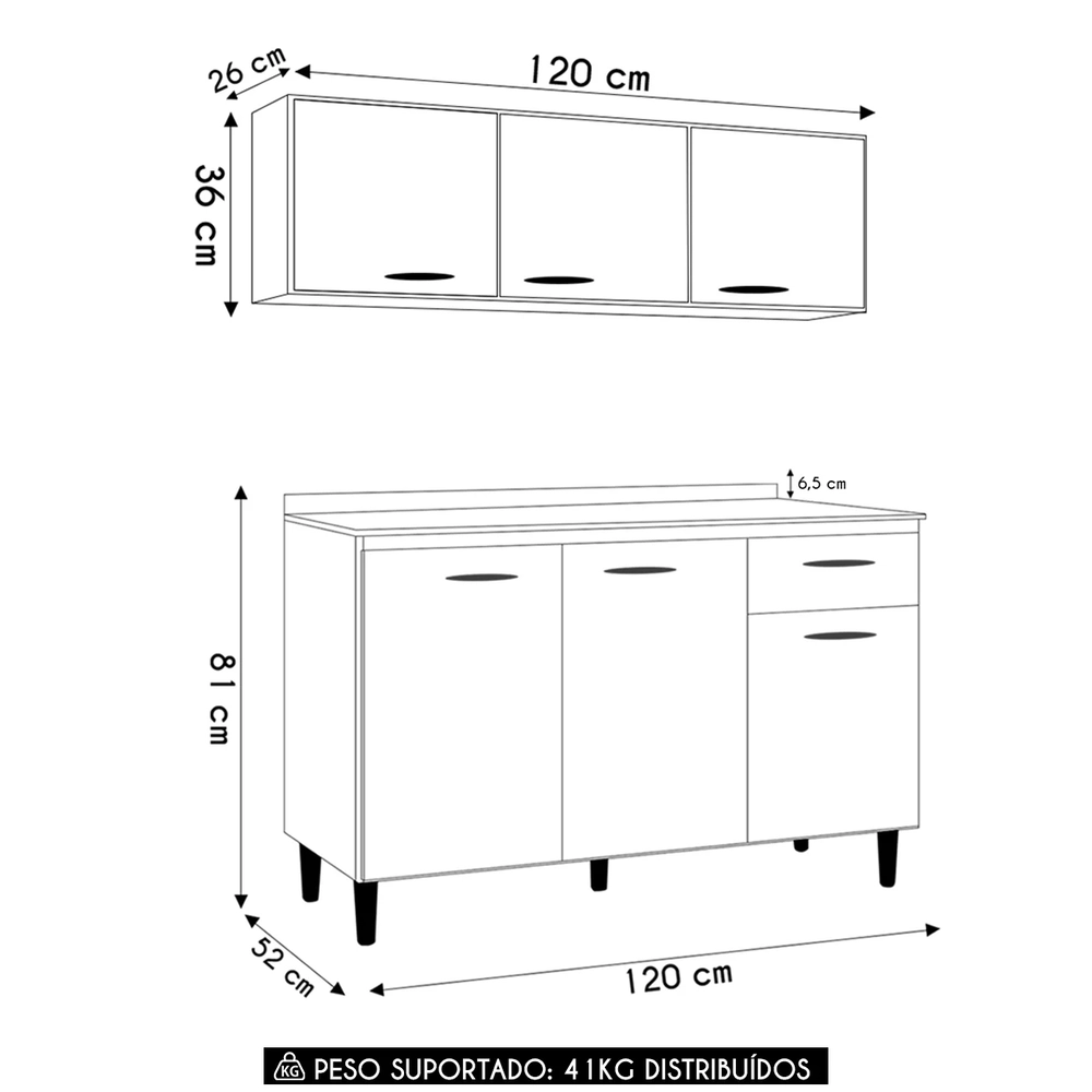 Armário de Cozinha CP01 Com Tampo 120cm Classic Z46 Preto - Mpozenato