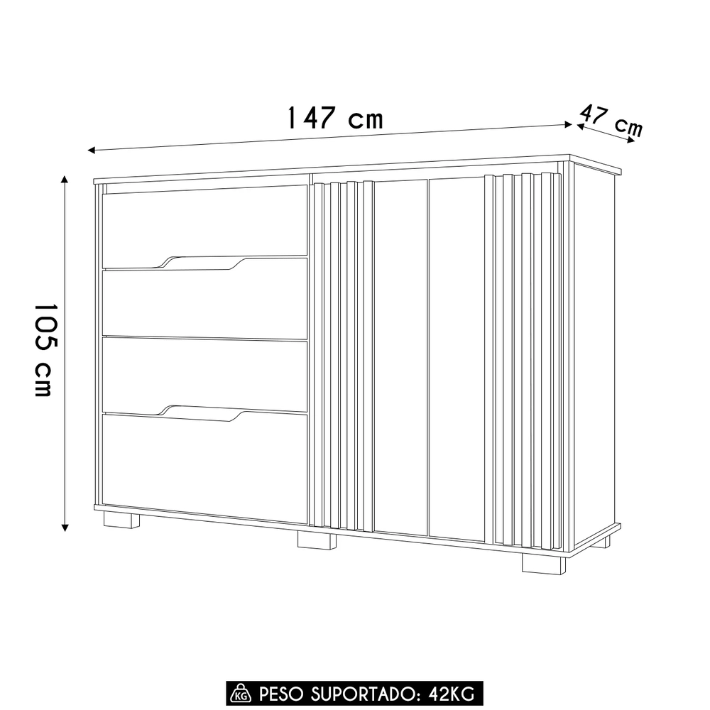 Cômoda Para Quarto 4 Gavetas 147cm Gênova Z17 Branco - Mpozenato