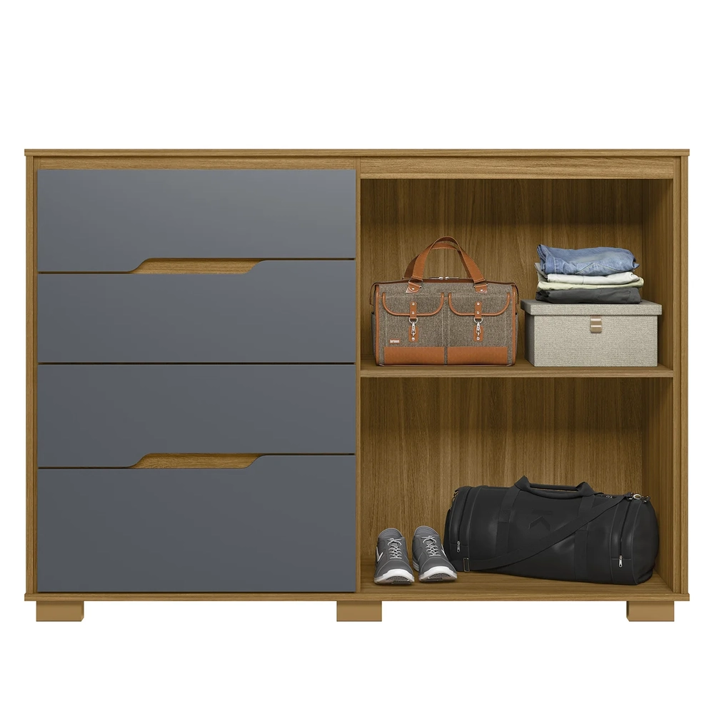 Cômoda Para Quarto 4 Gavetas 147cm Gênova Z17 Freijó/Cinza - Mpozenato