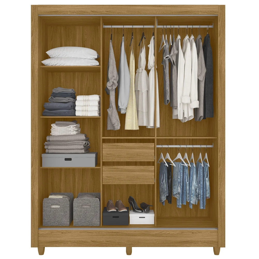 Guarda Roupa Solteiro Espelho 3 Portas Viena Z17 Freijó/Cinza - Mpozenato