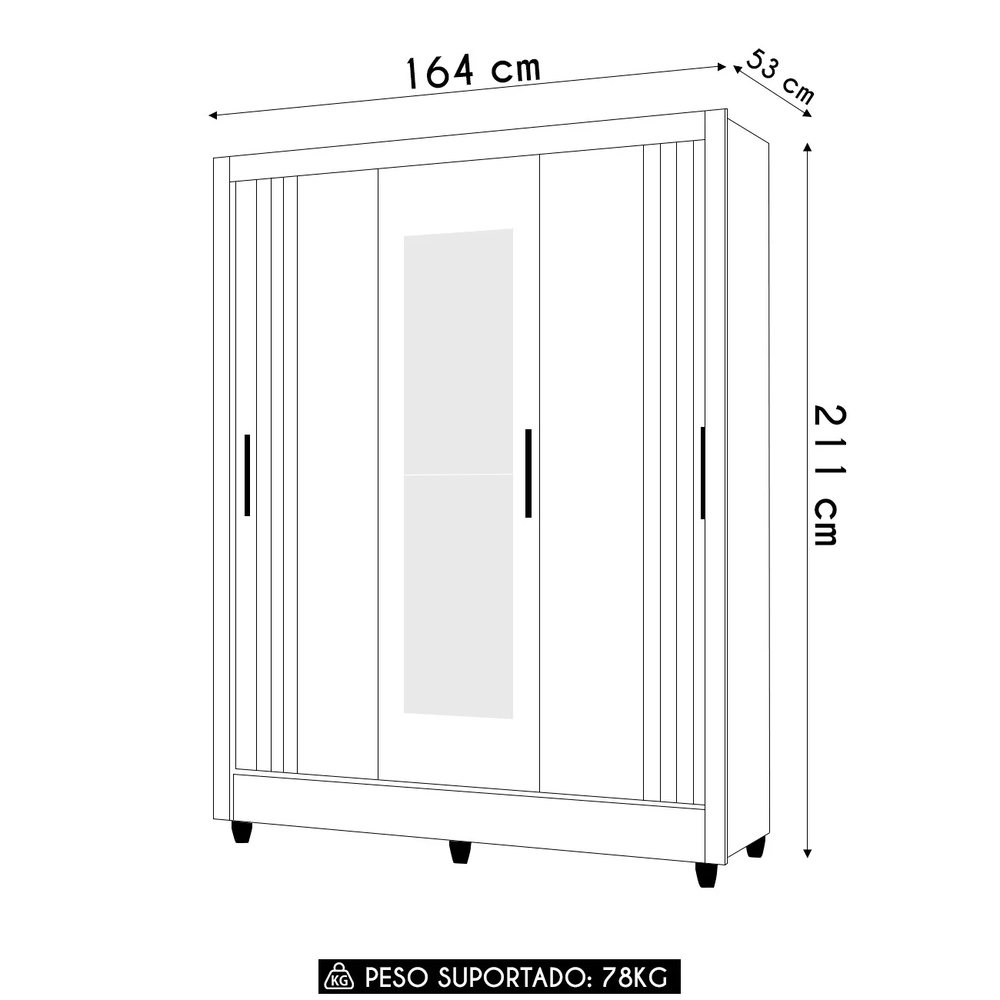 Guarda Roupa Solteiro Espelho 3 Portas Viena Z17 Freijó/Off - Mpozenato