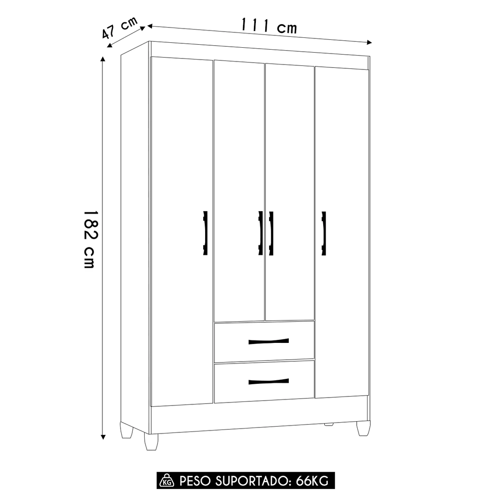 Guarda Roupa Solteiro 111cm 4 Portas Évora Z17 Branco - Mpozenato