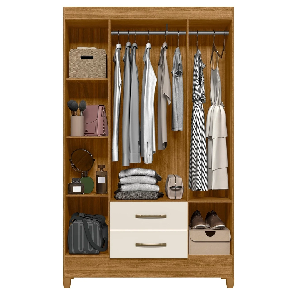 Guarda Roupa Solteiro 111cm 4 Portas Évora Z17 Freijó/Off - Mpozenato