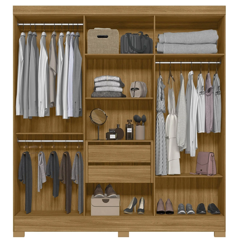 Guarda Roupa Casal 195cm Ripado Arlon Z17 Freijó/Cinza - Mpozenato