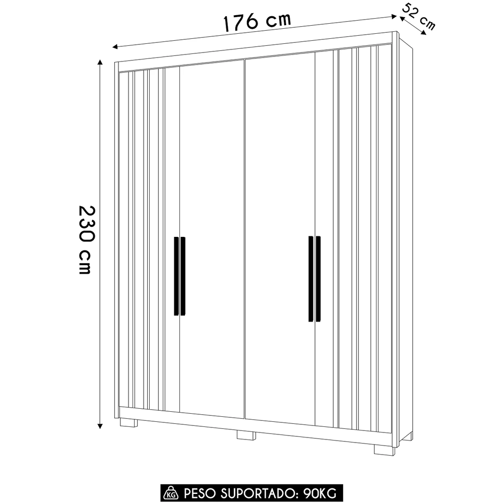 Guarda Roupa Solteiro 176cm Ripado Milão Z17 Freijó/Off White - Mpozenato