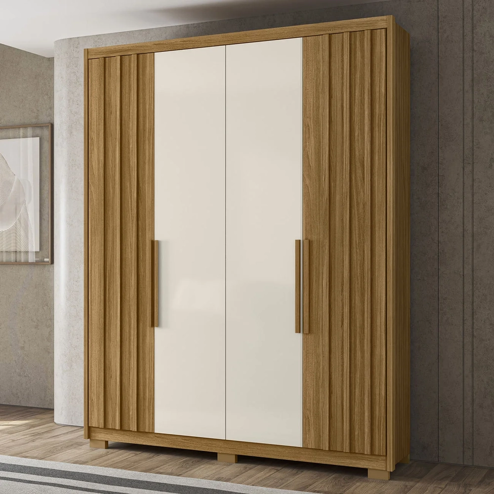 Guarda Roupa Solteiro 176cm Ripado Milão Z17 Freijó/Off White - Mpozenato