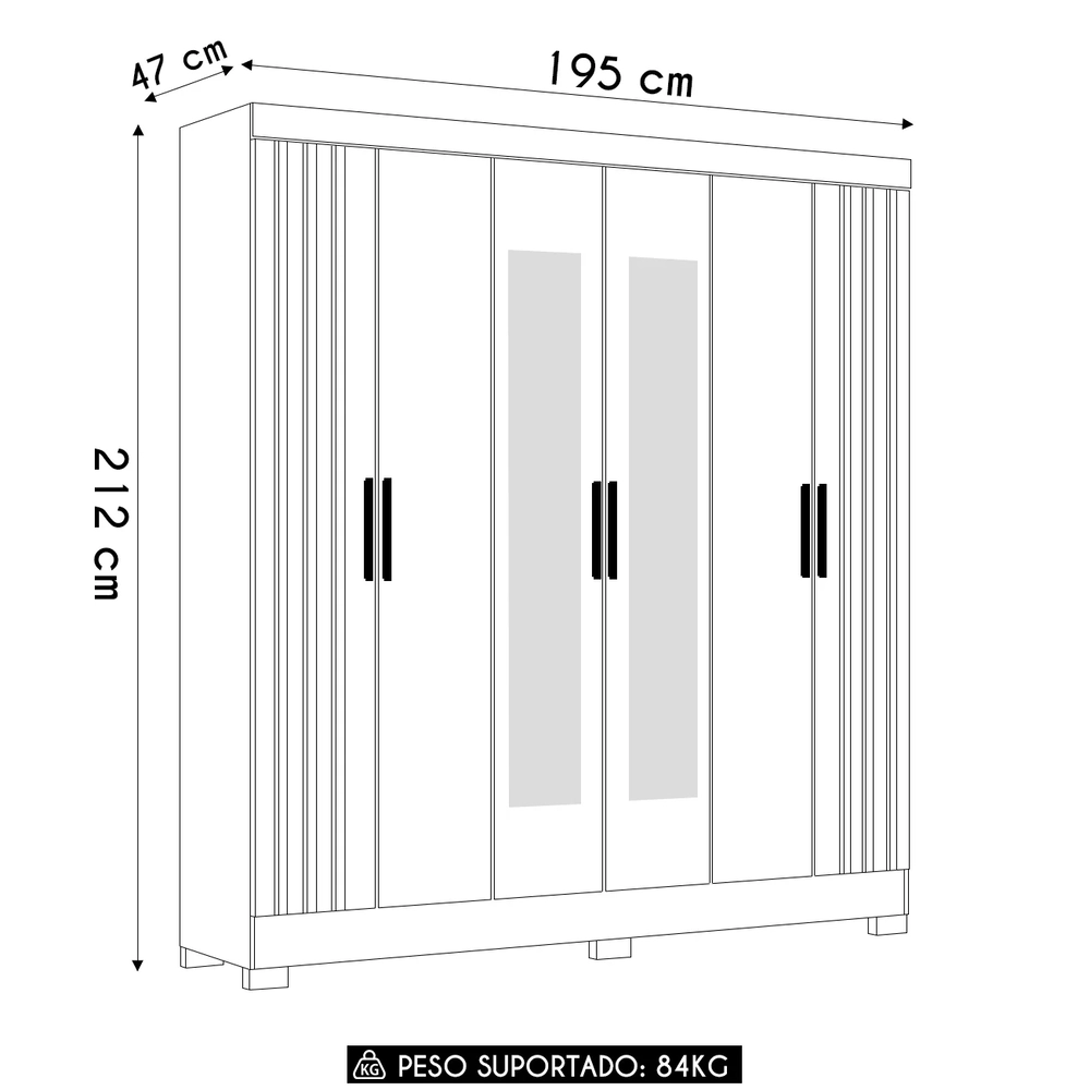 Guarda Roupa Casal 195cm Espelho Ripado Arlon Z17 Freijó/Cinza - Mpozenato