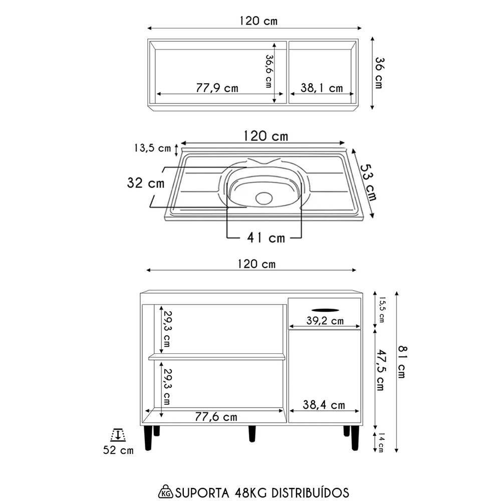 Armário de Cozinha CP01 Com Pia Inox Classic Z46 Branco - Mpozenato