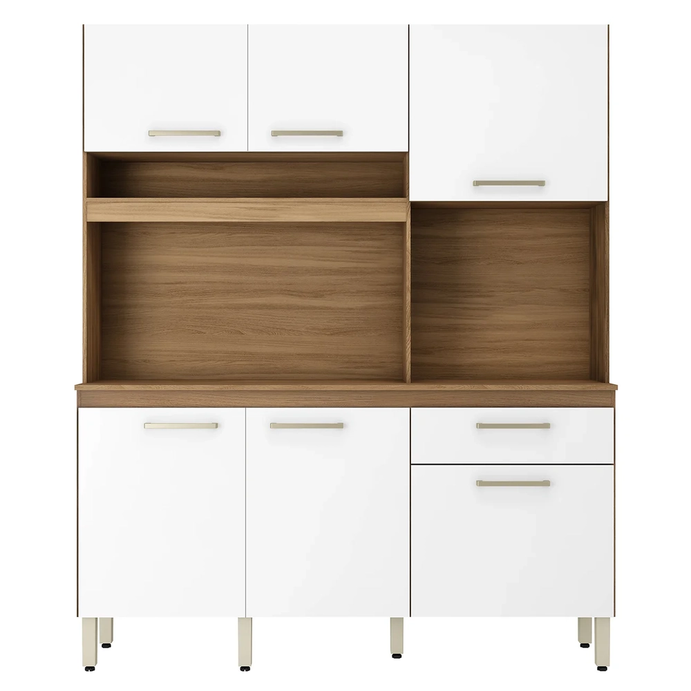 Armário de Cozinha Compacta 160cm Saul D02 Amêndola/Branco - Mpozenato