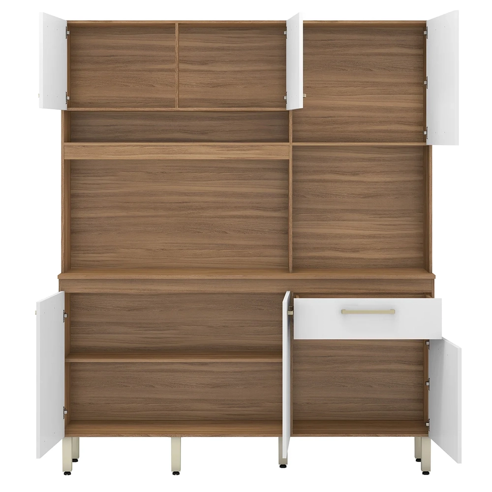 Armário de Cozinha Compacta 160cm Saul D02 Amêndola/Branco - Mpozenato