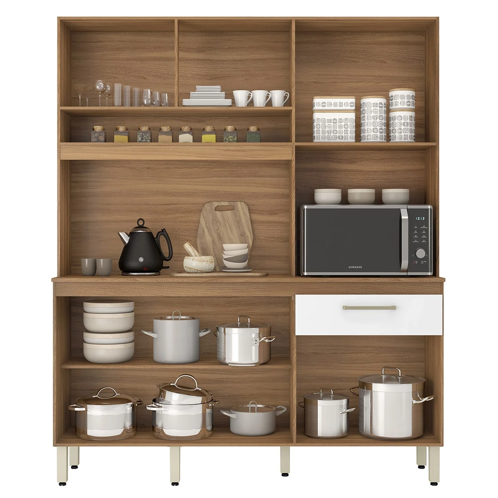 Armário de Cozinha Compacta 160cm Saul D02 Amêndola/Branco - Mpozenato