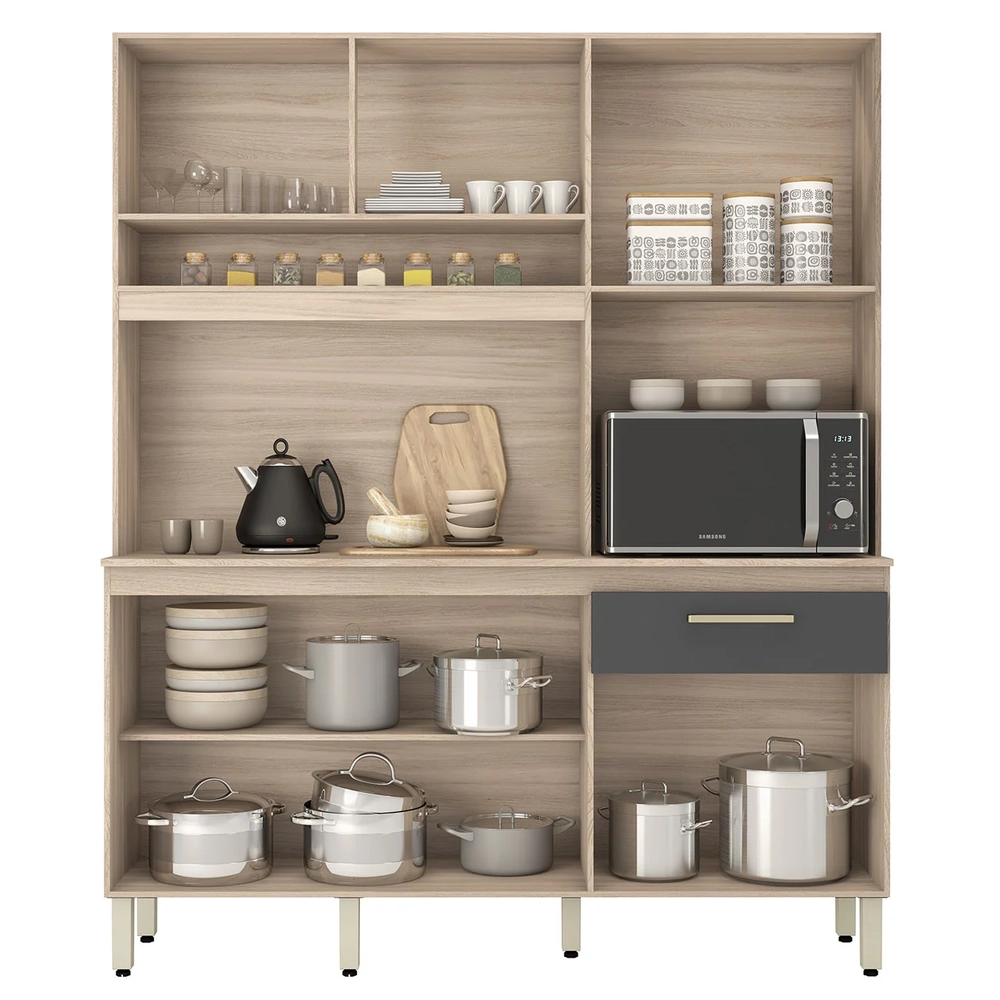 Armário de Cozinha Compacta 160cm Saul D02 Avena/Grafito - Mpozenato