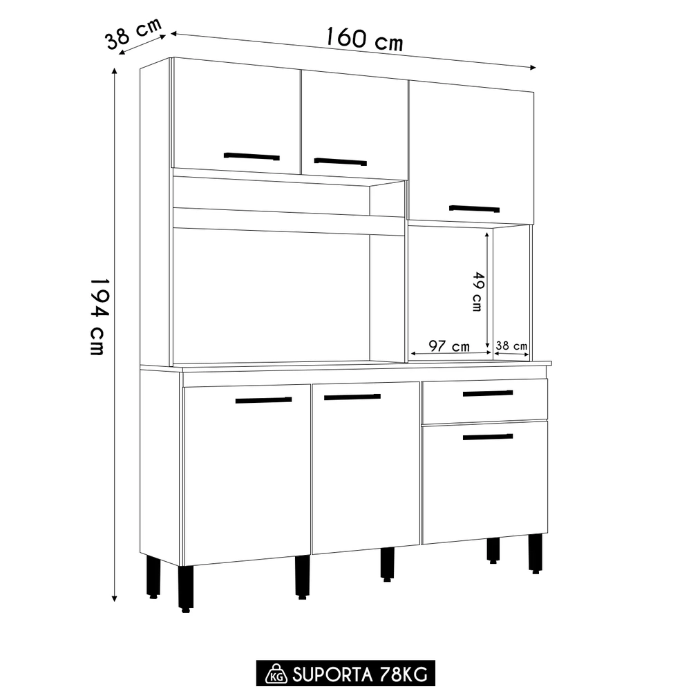 Armário de Cozinha Compacta 160cm Saul D02 Avena/Grafito - Mpozenato