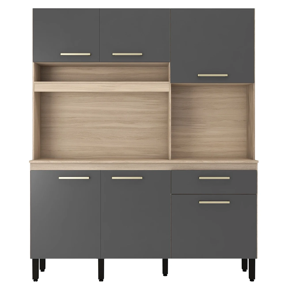 Armário de Cozinha Compacta 160cm Saul D02 Avena/Grafito - Mpozenato