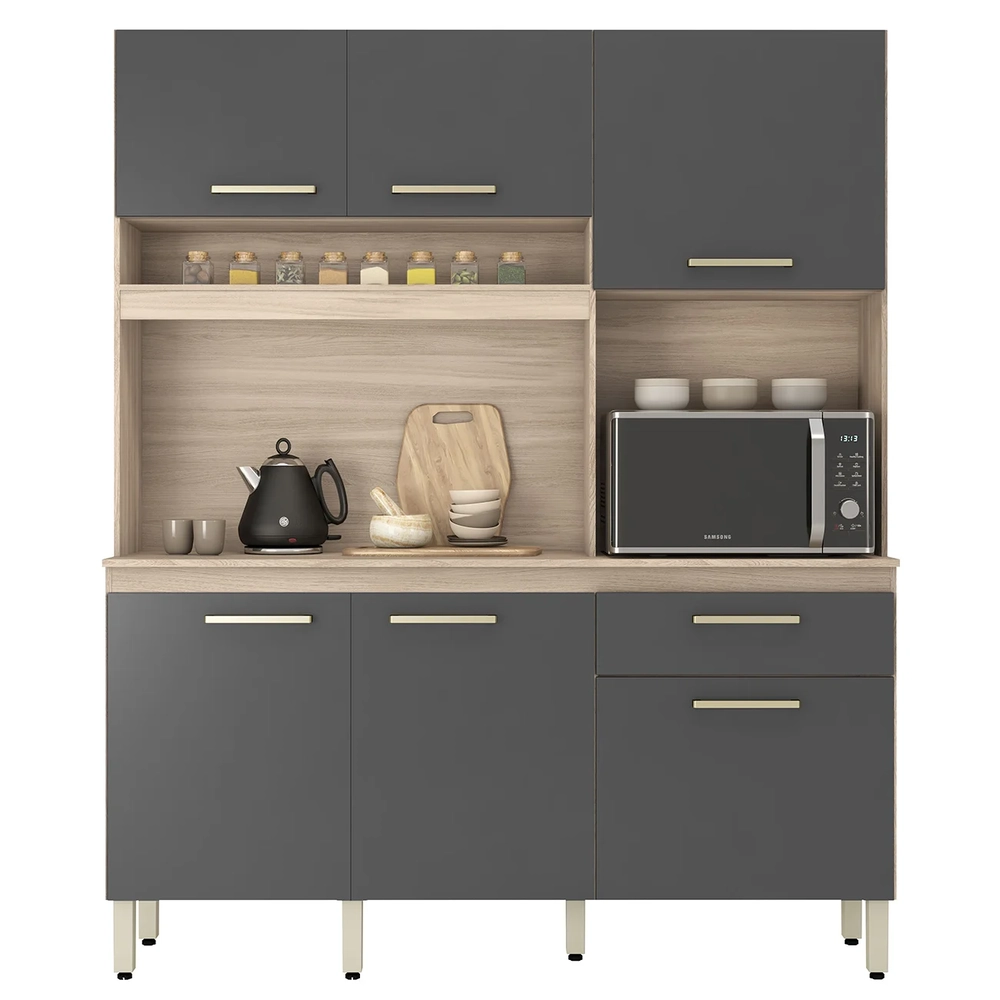 Armário de Cozinha Compacta 160cm Saul D02 Avena/Grafito - Mpozenato