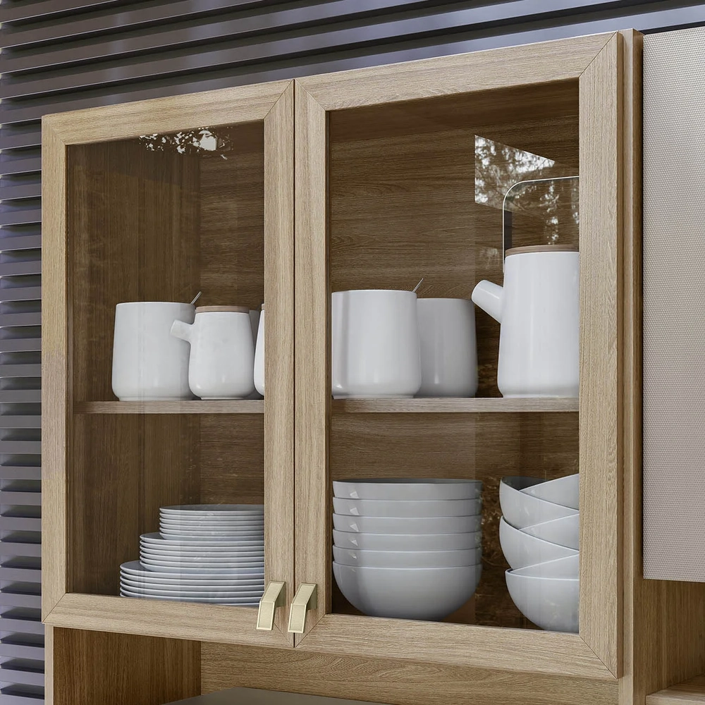 Armário de Cozinha Compacta 198cm Aurea D02 Amêndola/Nude - Mpozenato