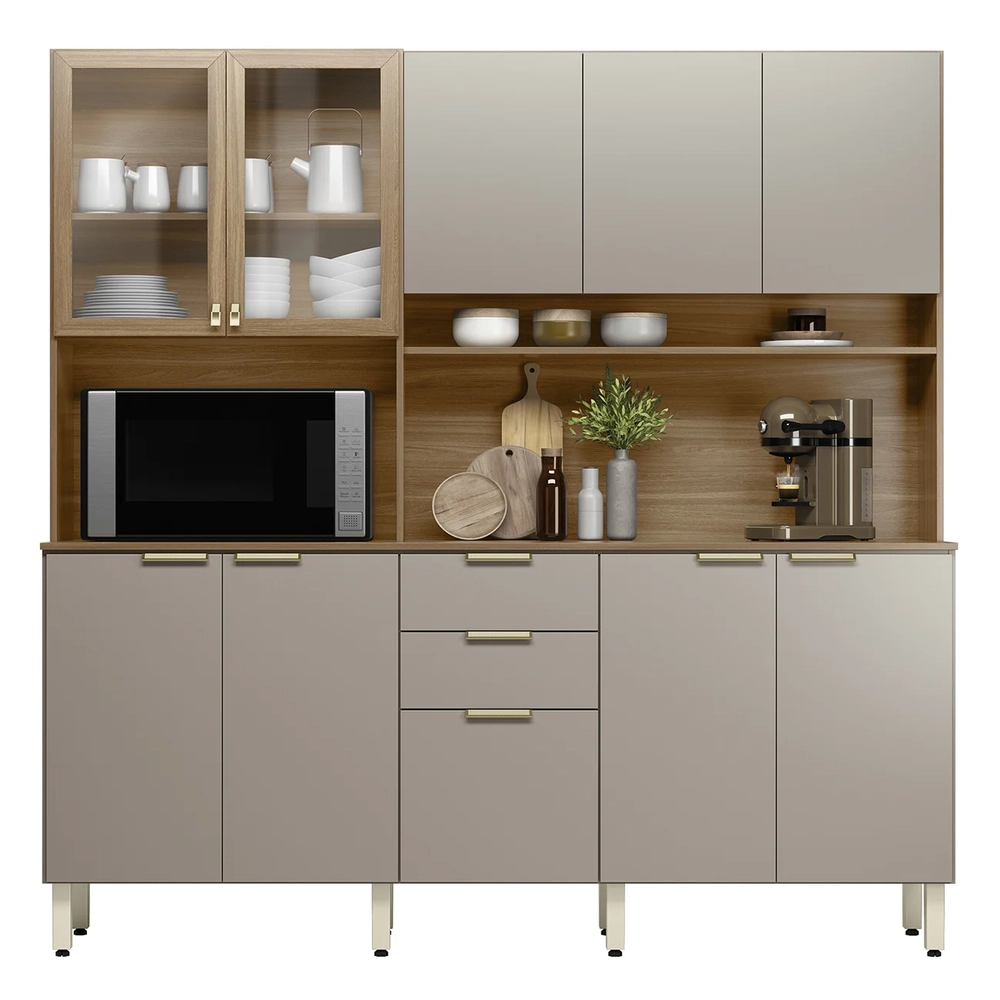 Armário de Cozinha Compacta 198cm Aurea D02 Amêndola/Nude - Mpozenato