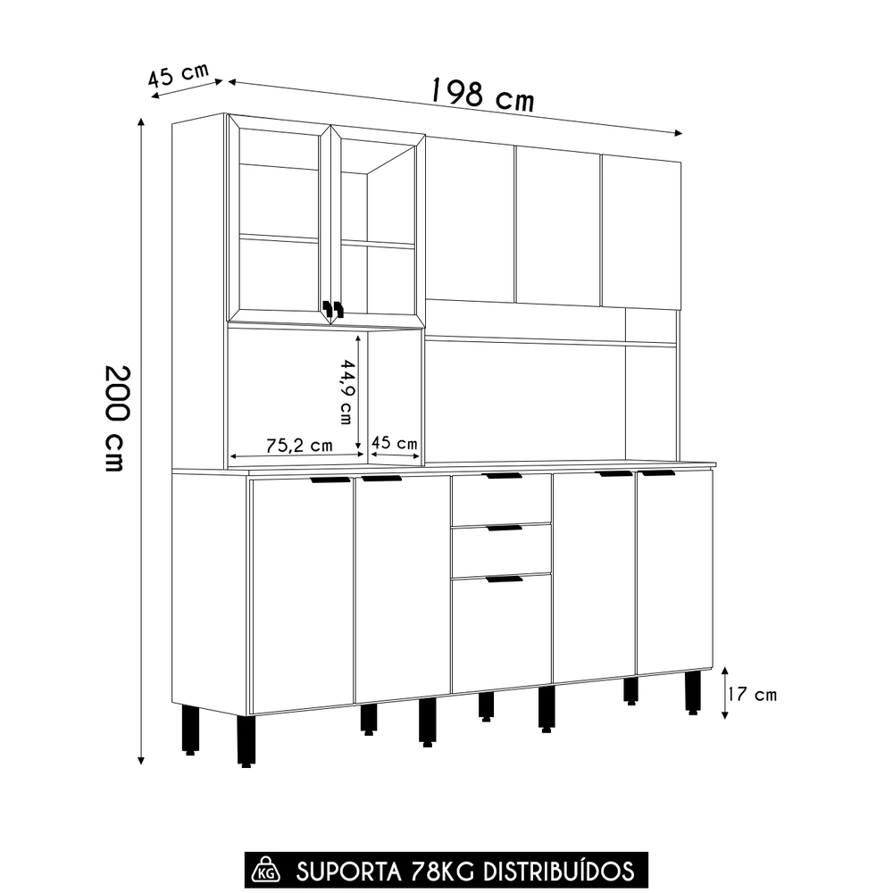 Armário de Cozinha Compacta 198cm Aurea D02 Amêndola/Nude - Mpozenato