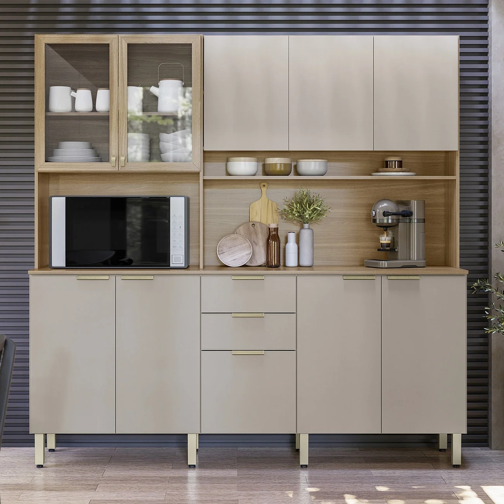 Armário de Cozinha Compacta 198cm Aurea D02 Amêndola/Nude - Mpozenato
