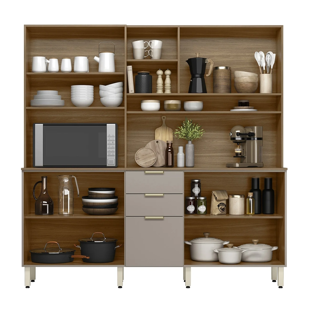 Armário de Cozinha Compacta 198cm Aurea D02 Amêndola/Nude - Mpozenato