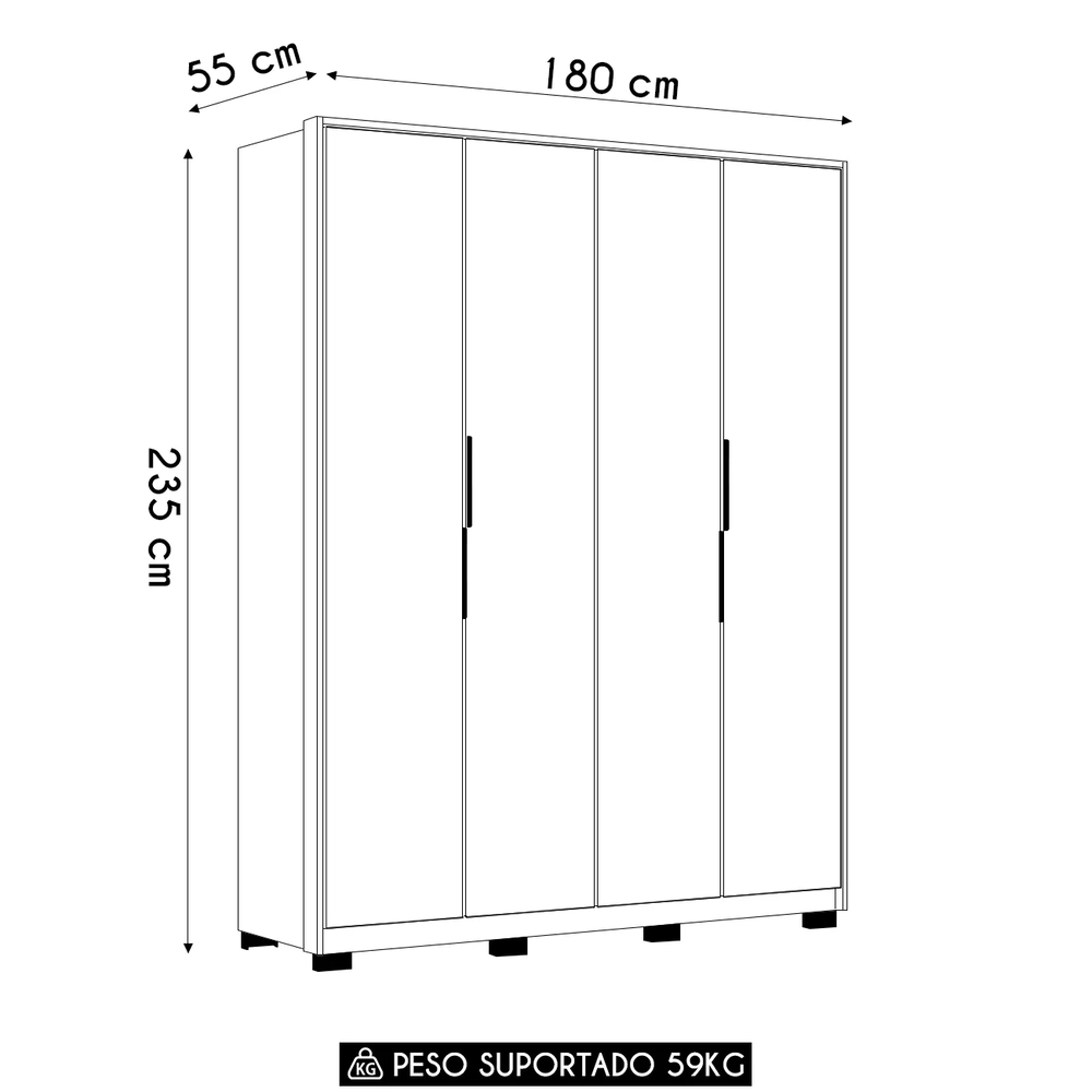 Guarda Roupa Casal 180cm 4 Portas Atren D02 Nogueira/Nude - Mpozenato