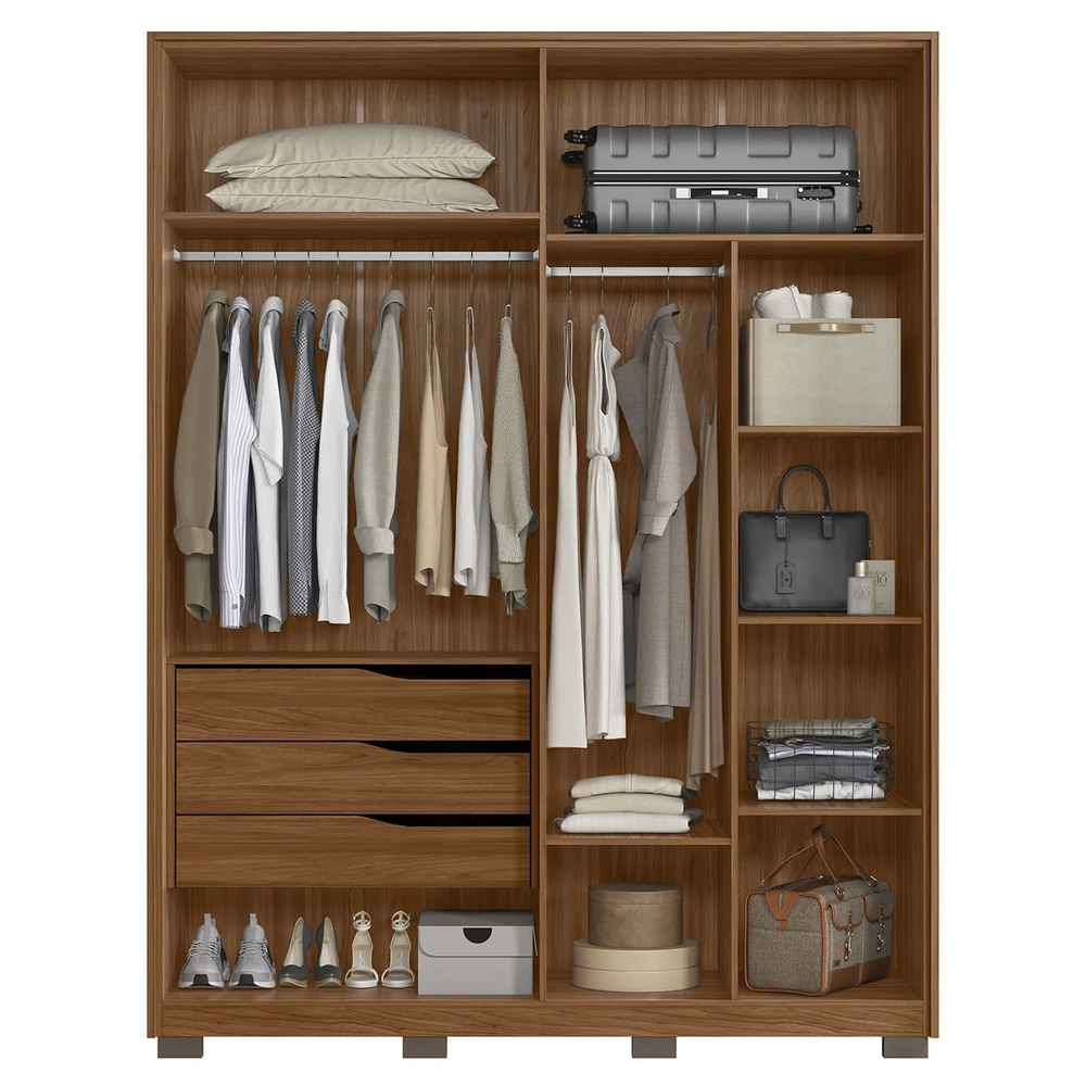 Guarda Roupa Casal 180cm 4 Portas Atren D02 Nogueira/Nude - Mpozenato