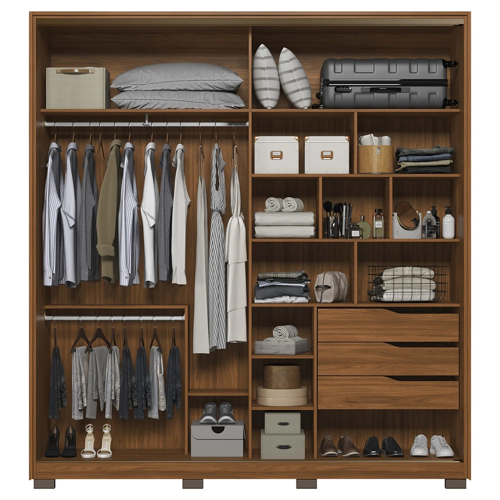 Guarda Roupa Casal 217cm Belvia Flex D02 Nogueira/Preto - Mpozenato