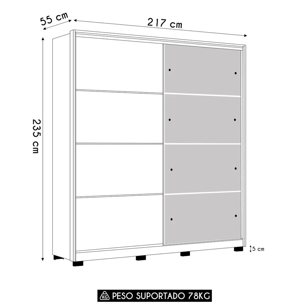 Guarda Roupa Casal 217cm Belvia Flex D02 Nogueira/Preto - Mpozenato
