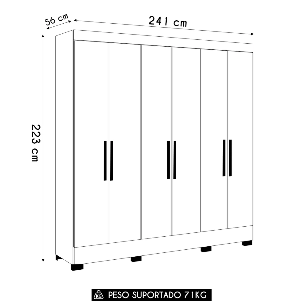 Guarda Roupa Casal 241cm 6 Portas Vanny D02 Branco - Mpozenato