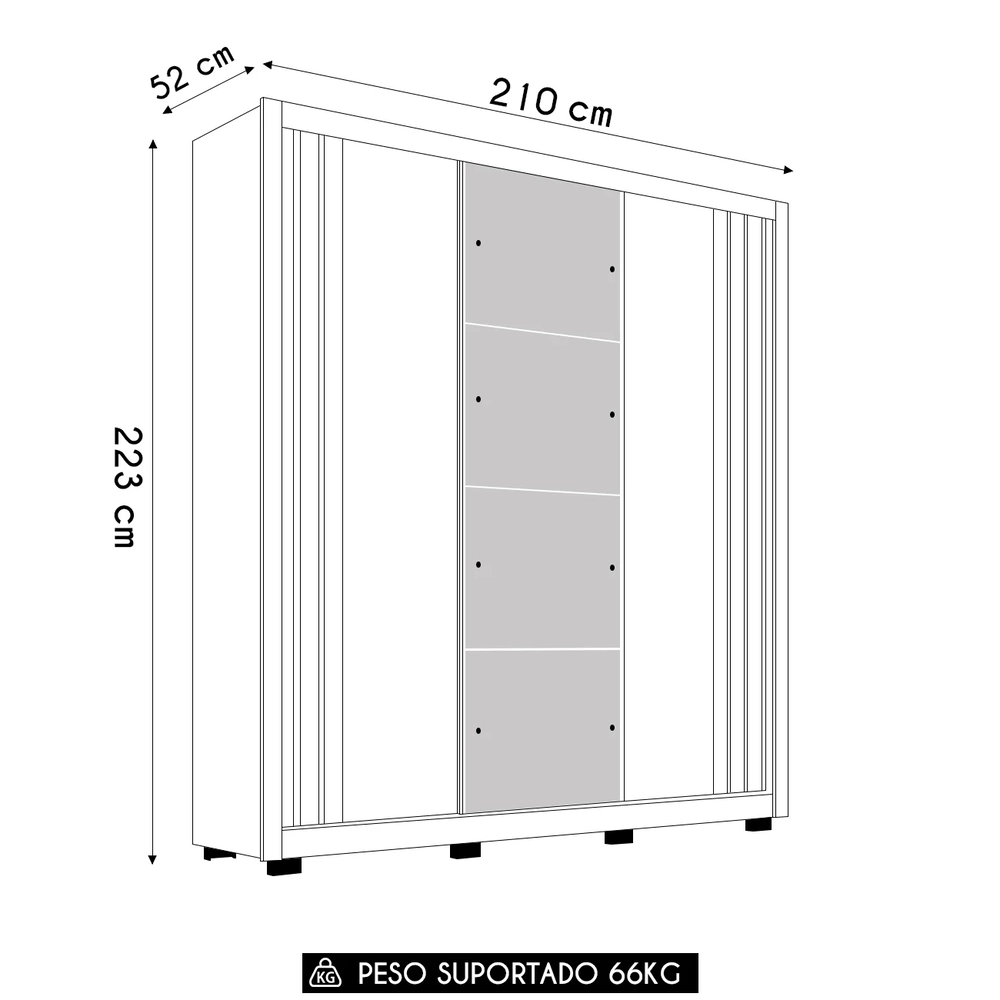 Guarda Roupa Casal 210cm Com Espelho Moly Flex D02 Nude/Preto - Mpozenato