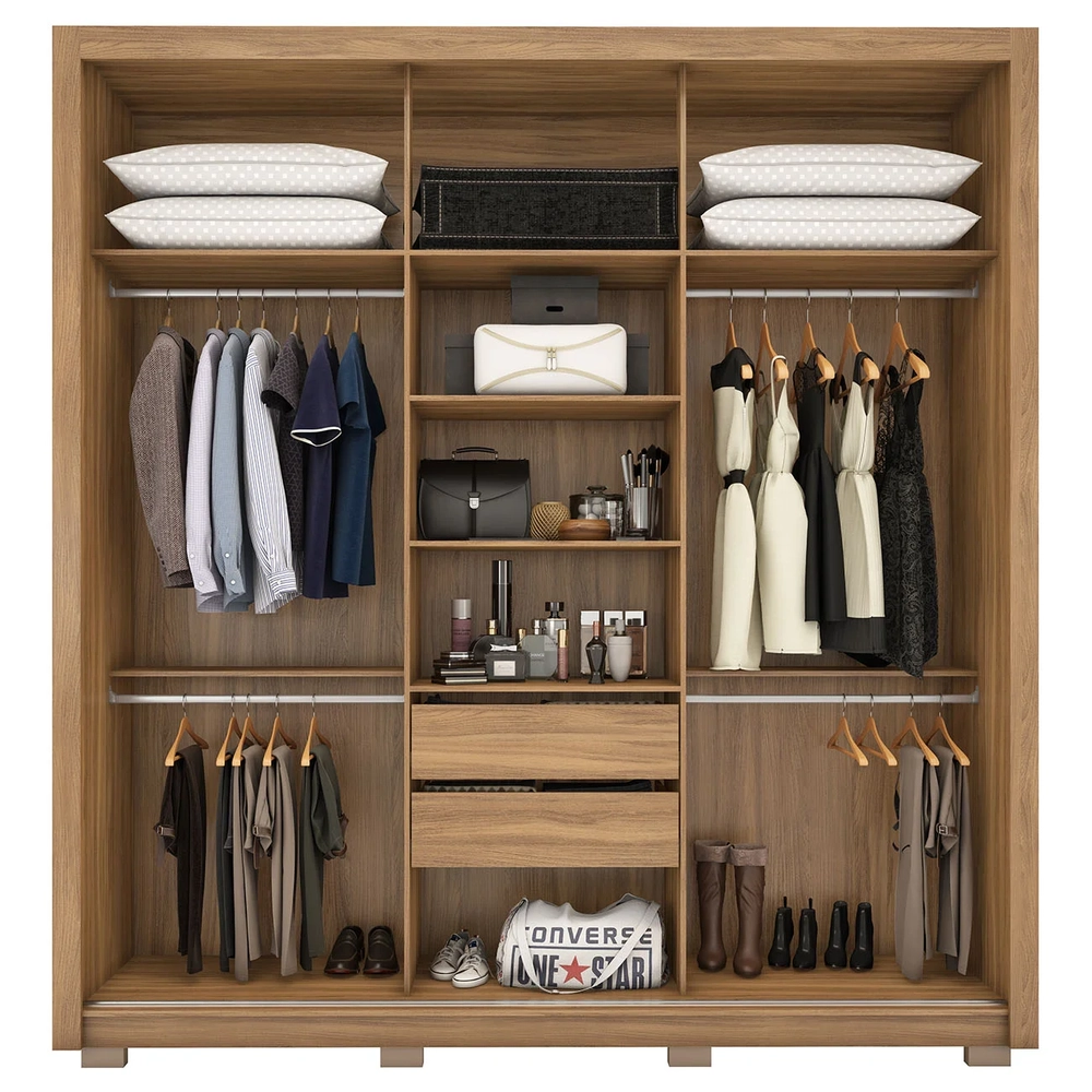 Guarda Roupa Casal 210cm Com Espelho Moly Flex D02 Nude/Preto - Mpozenato