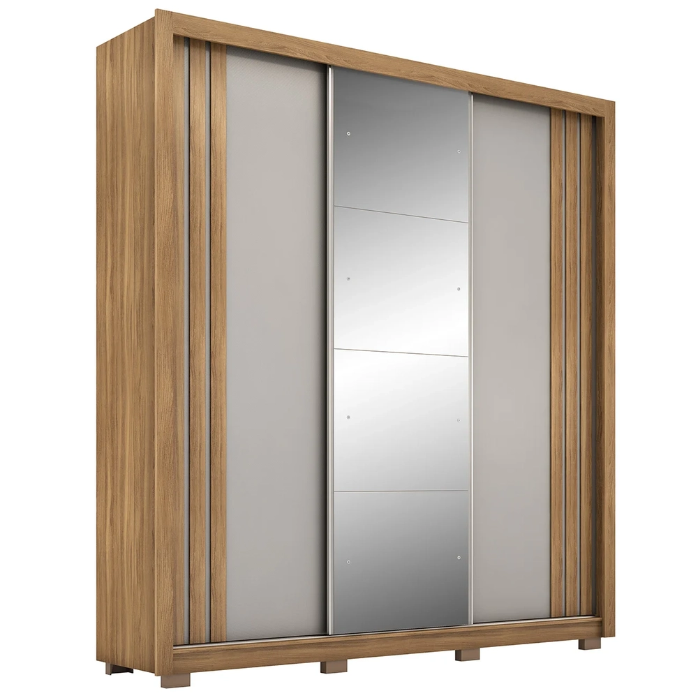 Guarda Roupa Casal 210cm Com Espelho Moly Flex D02 Nude/Preto - Mpozenato