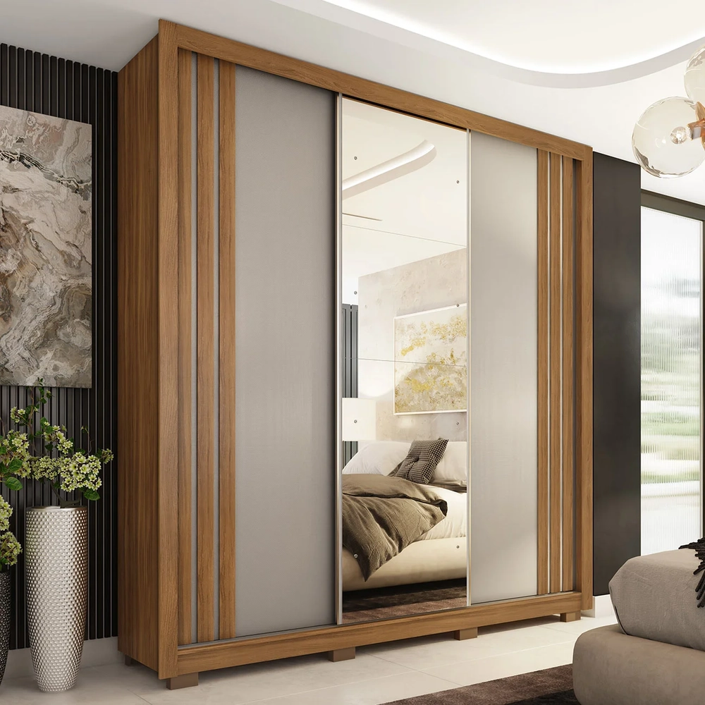 Guarda Roupa Casal 210cm Com Espelho Moly Flex D02 Nude/Preto - Mpozenato