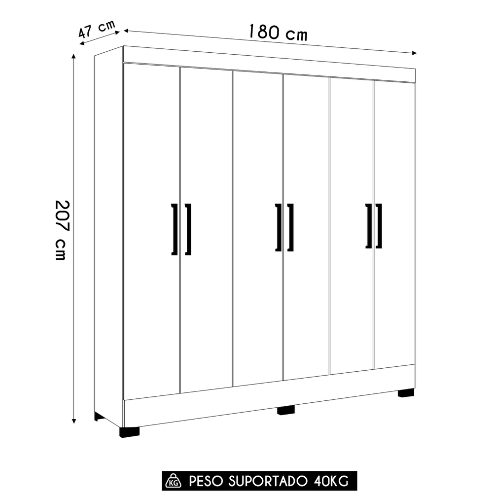 Guarda Roupa Casal 180cm 6 Portas Vanci D02 Amêndola/Off - Mpozenato