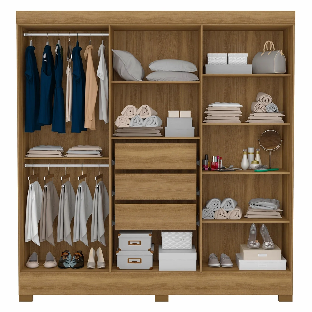 Guarda Roupa Casal 201cm 6 Portas Pratik D02 Amêndola/Off - Mpozenato