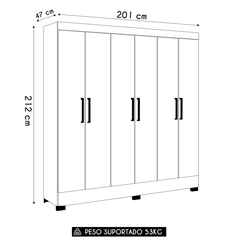 Guarda Roupa Casal 201cm 6 Portas Pratik D02 Amêndola/Off - Mpozenato